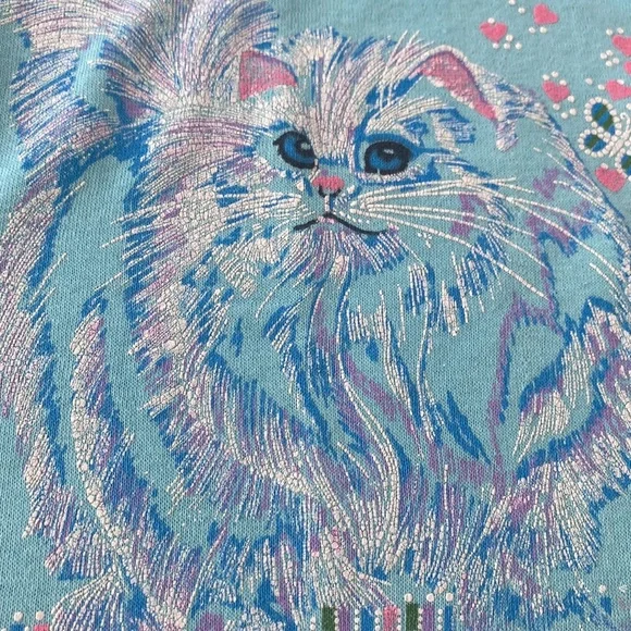 Vintage Cat Lover’s 80s Longline Sweatshirt Dress Grannycore Size L estimated - Picture 4 of 6